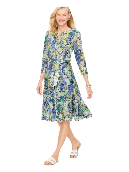 Talbots Dresses & Skirts - Talbots Blue & Green Floral Tie-Waist Midi Dress Size M 100% Cotton
